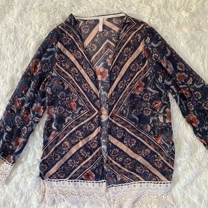 Xhilaration Boho/Floral Pattern Sheer Cover Up | Brown | XS